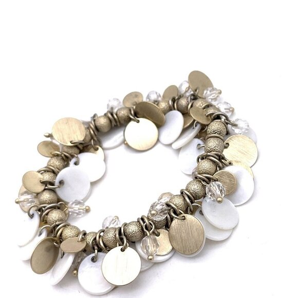 Lia Sophia Dangle Drop Beaded Stretch Bracelet Gold Tone - Picture 2 of 2